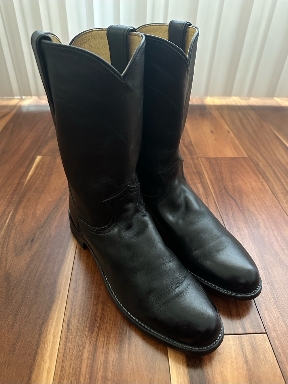 JUSTIN LADIES CLASSIC ROPER BOOT BLACK KIPSKIN 10” SIZE 9.5B - Picture 2 of 9